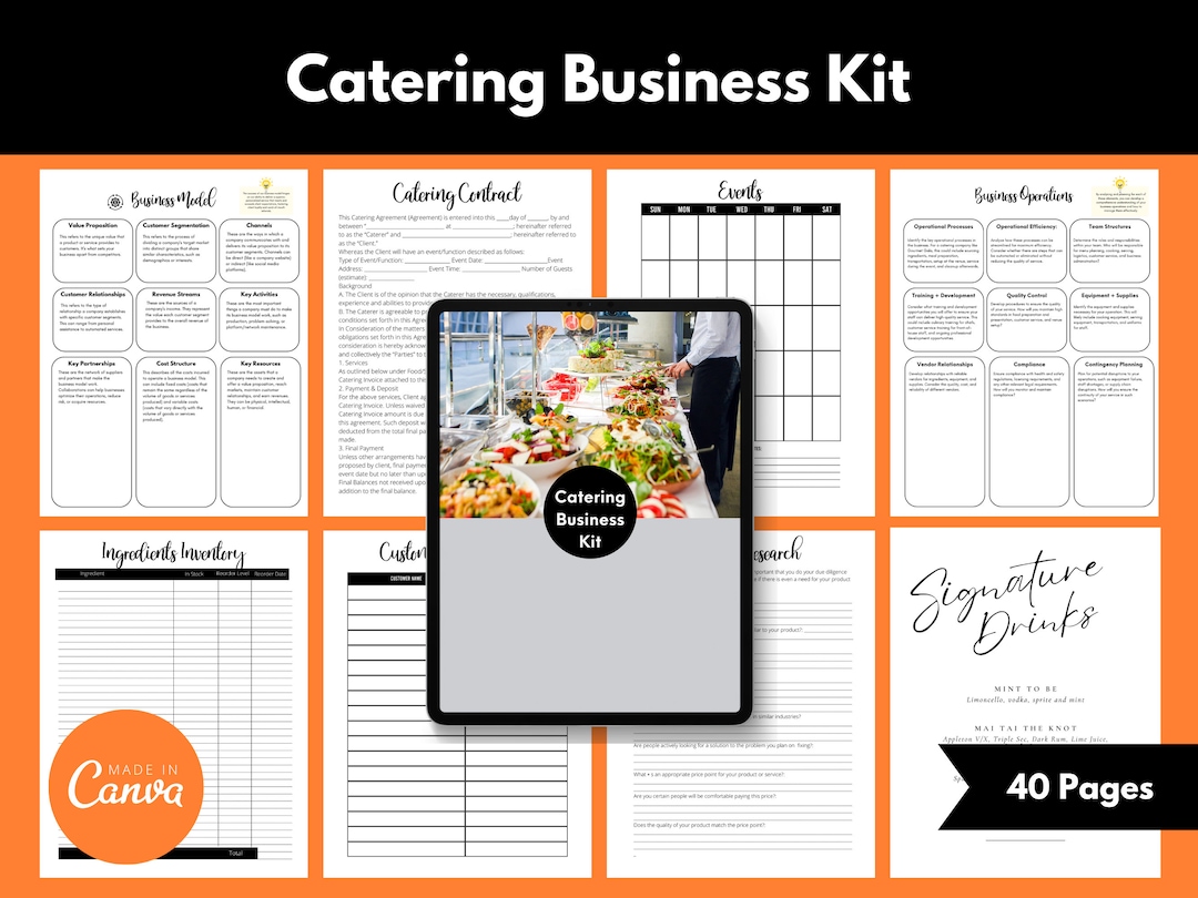 Catering Business Forms Kit: Contracts, Menus, Invoices (printable PDF ...
