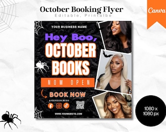 October Booking Flyer Template: Editable Canva Salon Marketing (Digital Download)