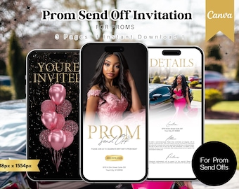 Pink Glam Prom Send-Off Invitation: Editable Photo Template (Digital eCard)