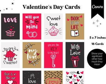 Printable Valentine’s Day Cards Bundle – 16 Cute Cards, 5x7", Romantic Quote Cards, Instant Download, Gift for Him Her, DIY Greeting Cards