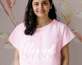 Blessed Mama (Pink) | Hospital Gown | Maternity Gown | Gifts for Moms | Baby shower | Pregnancy | Labor & Delivery | Nursing Gown