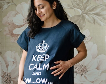 Keep Calm and Ow Navy | Hospital Gown | Maternity Gown | Gifts for Moms | Baby shower | Pregnancy | Labor Delivery | Nursing Gown