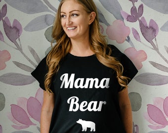 Mama Bear (Black) | Hospital Gown | Maternity Gown | Gifts for Moms | Baby shower | Pregnancy | Labor Delivery | Nursing Gown