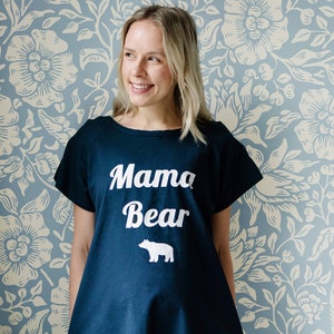 Mama Bear (Navy) | Hospital Gown | Maternity Gown | Gift for Moms | Baby shower gift | Pregnancy | Labor Delivery | Nursing Gown