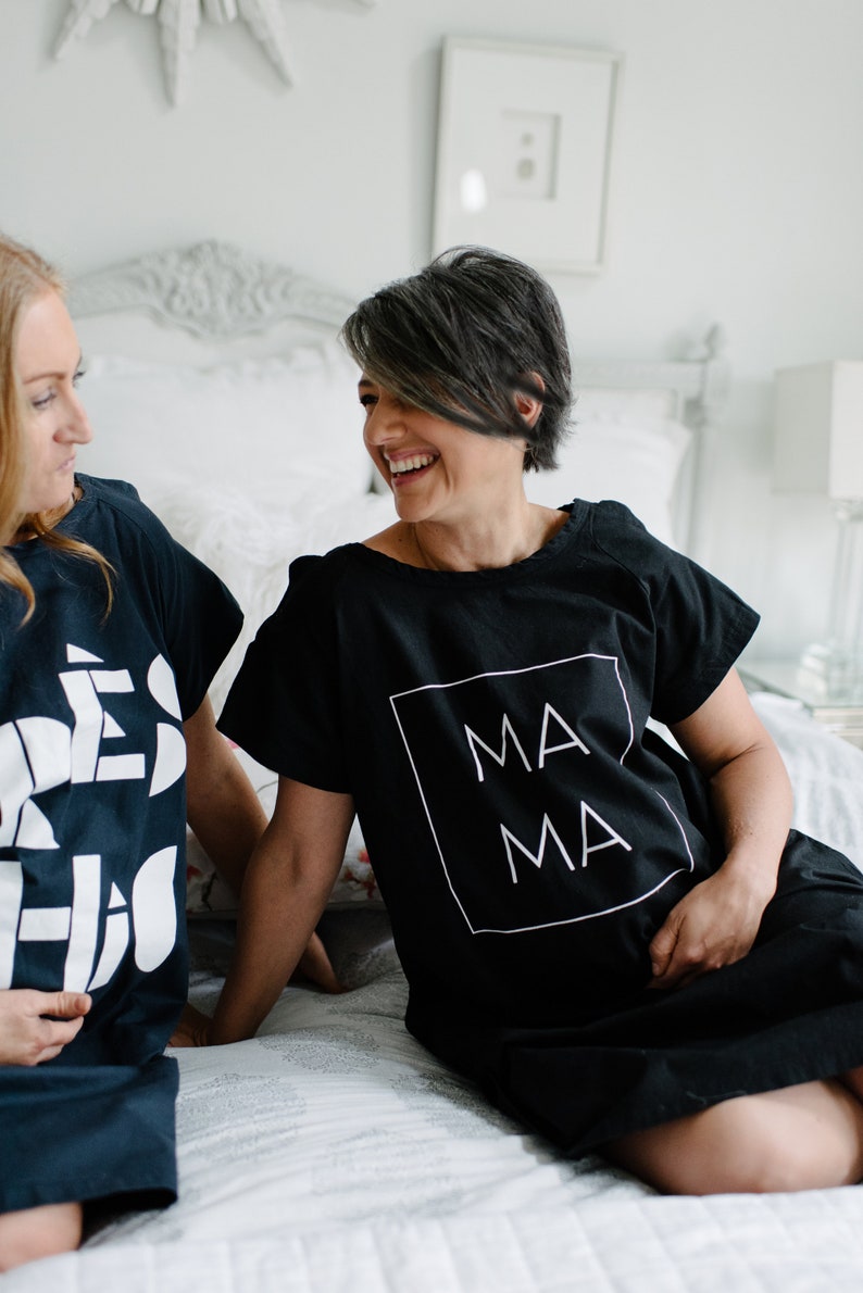 Mama in a Box Black | Hospital Gown  | Maternity Gown | Gifts for Moms | Baby shower | Pregnancy | Labor & Delivery | Nursing Gown 