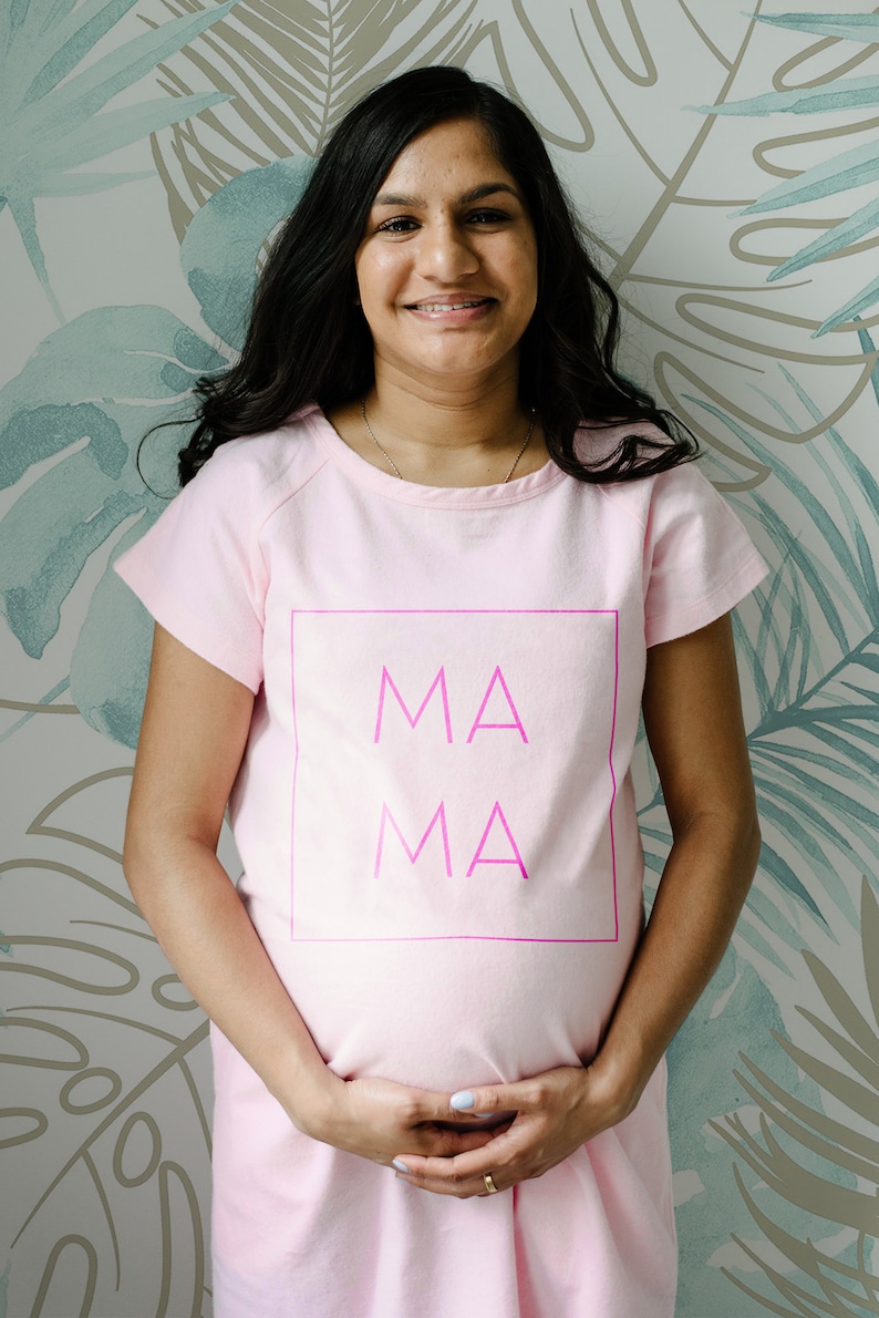 Mama in a Box (Pink) Maternity Gown | Hospital Gown  | Gifts for Moms | Baby shower | Pregnancy | Labor & Delivery | Nursing Gown 