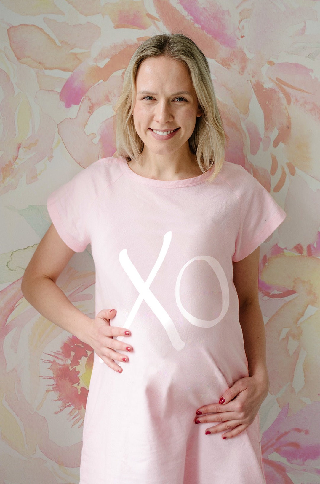 XO Pink Hospital Gown Maternity Gown Gift for Mom Baby Etsy