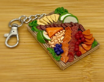 Miniature Multi-Style Square Charcuterie Cheese and Fruit Board Polymer Clay Keychain