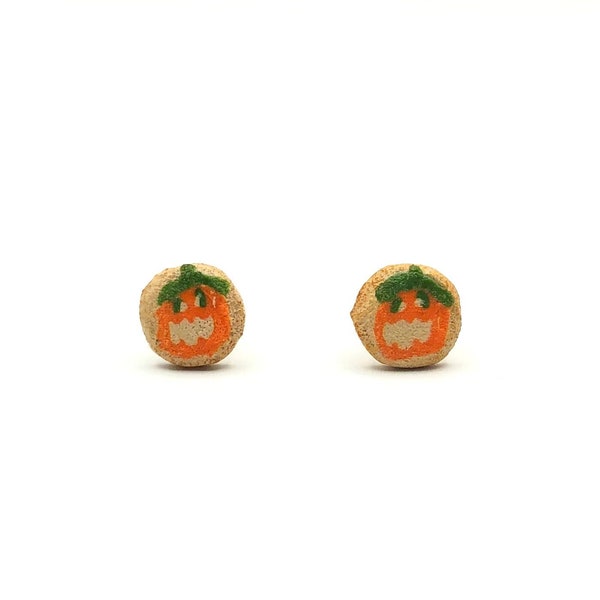 MADE TO ORDER Miniature Pillsbury Inspired Halloween Pumpkin Cookie Polymer Clay Stud Earrings