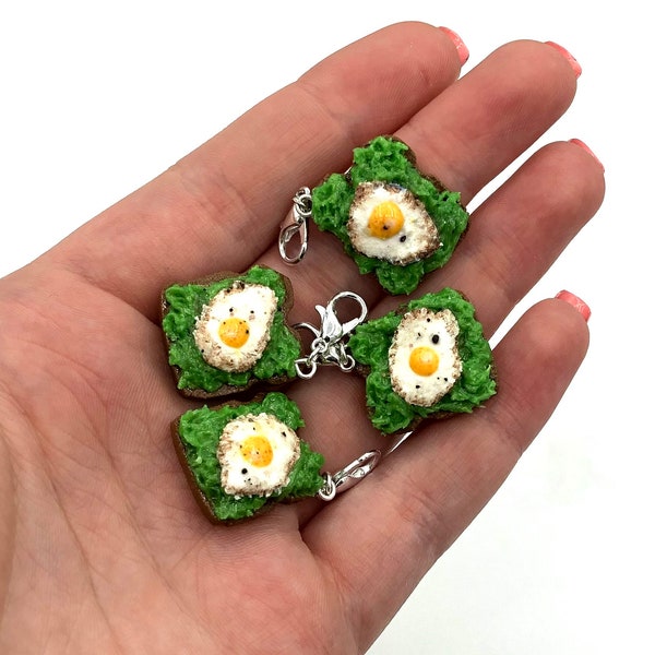 Miniature Avocado And Egg On Toast Polymer Clay Charm Jewelry