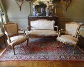 Antique French Gilt Louis XV Settee and Chairs Pink Scalamandre Fabric 1900 39 s Lovely Condition Fine Antiques Furniture