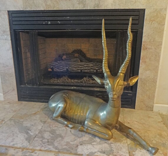 Vintage Large Solid Brass Deer Gazelle Antelope Fireplace Etsy