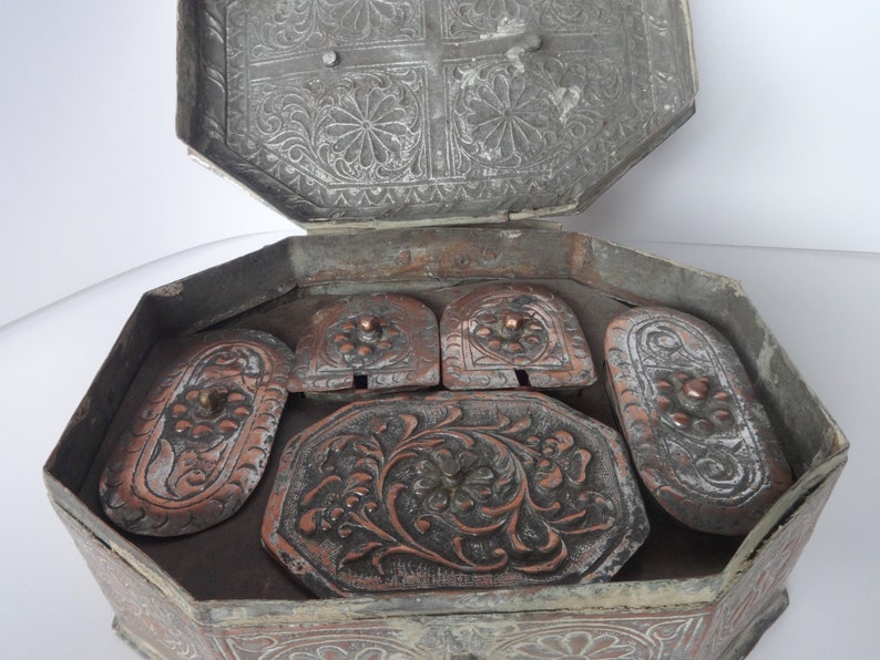 Antique Copper Spice Box Pandan India 19th Century Mughal Etsy