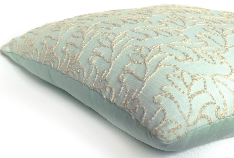Light Green Pillow Embroidered Mint Green Pillow Floral Throw Etsy