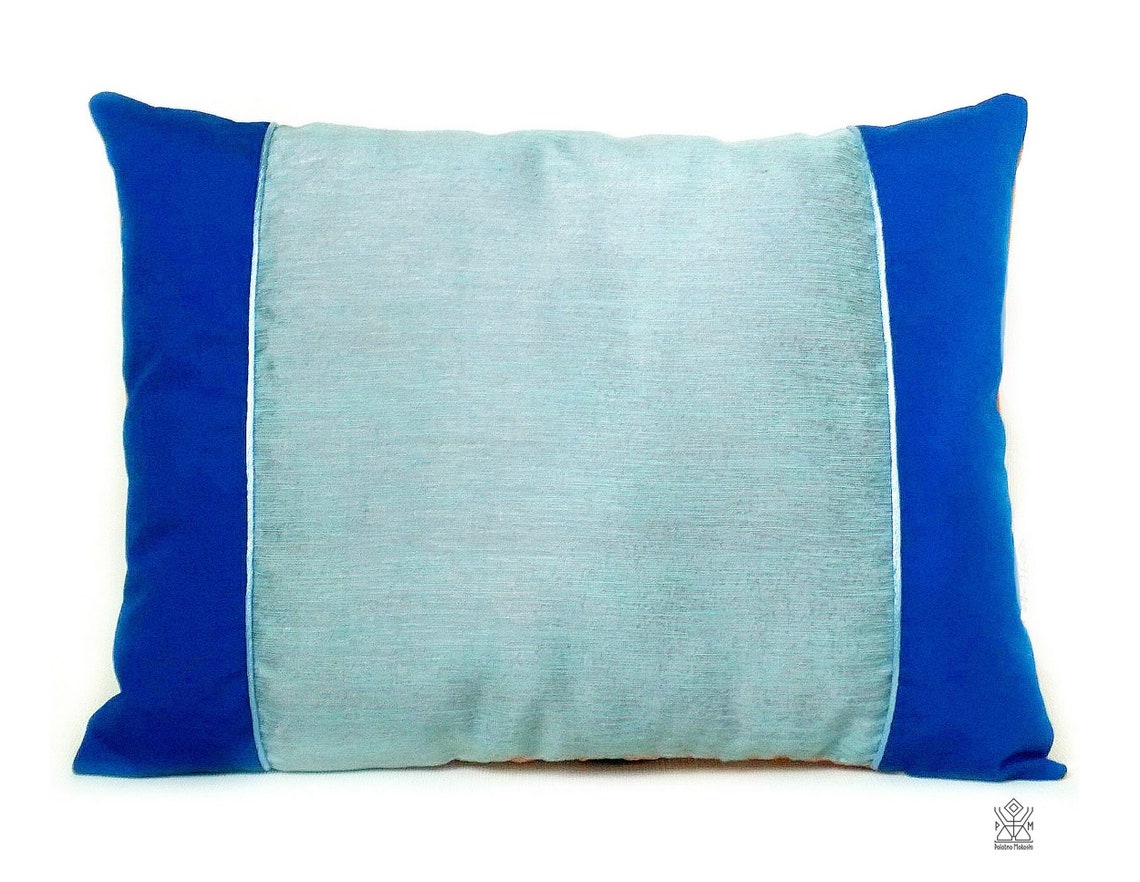 Throw Accent Pillow Royal Blue Grey Orange Colorful Decorative Etsy