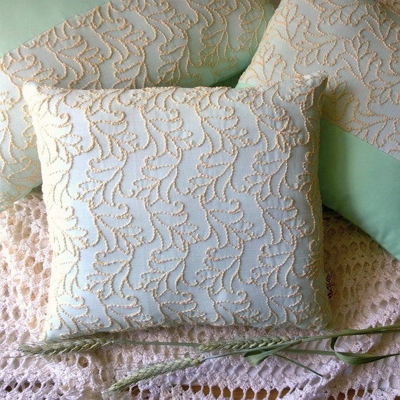 Light Green Pillow Embroidered Mint Green Pillow Floral Throw Etsy