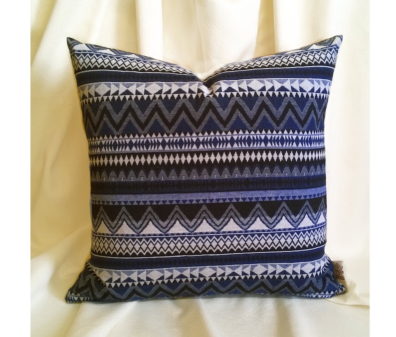Wooven Textured Pillow Cover Geometric Rust Blue White Black Etsy