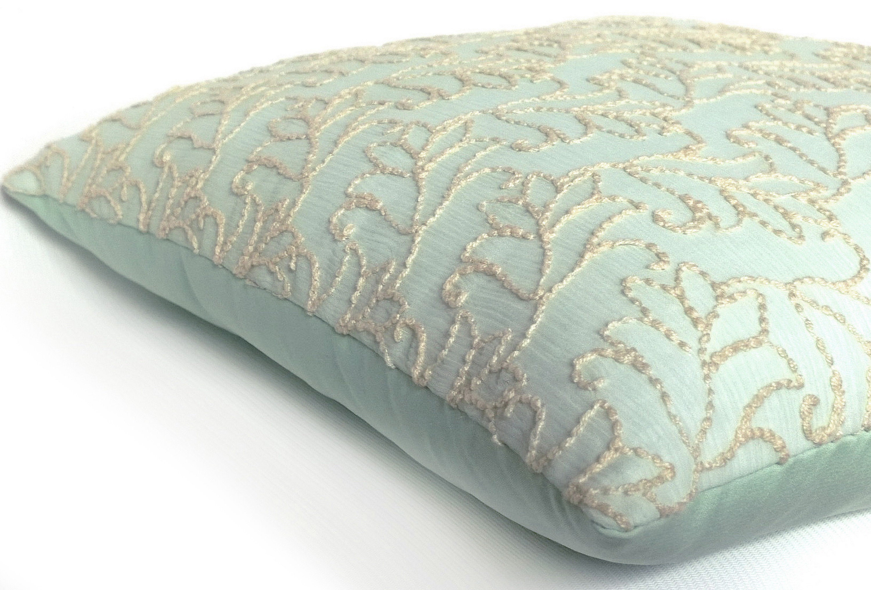 Light green pillow Embroidered Mint green pillow Floral Throw Etsy