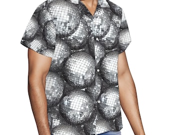 Disco Ball Men's Short Sleeve Button Down Festival Shirt Rave Shirt