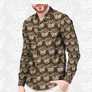 WEEN Boognish Men&#39;s Fit Camp Collar Long Sleeve Button Down Shirt, Gift for Him, Music Lover Gift, Punk Rock