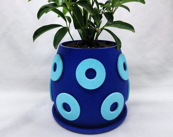 Phish Azure Wave Donut Handmade Planter, Flower Pot - 5" x 5" | Eco-Friendly PLA Plastic | Gift | Blue Planter | Handmade Gift