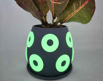 Phish Glow in the Dark Donut Handmade Planter, Flower Pot - 5" x 5" | Eco-Friendly PLA Plastic | Gift for Her | Boho Planter