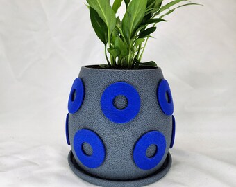 Phish Blue Steel Donut Handmade Planter, Flower Pot - 5" x 5" | Eco-Friendly PLA Plastic | Home Decor Gift | Gift for Her| Boho Planter