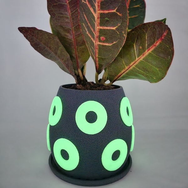 Phish Glow in the Dark Donut Handmade Planter, Flower Pot - 5" x 5" | Eco-Friendly PLA Plastic | Gift for Her | Mothers Day Gift | Planter