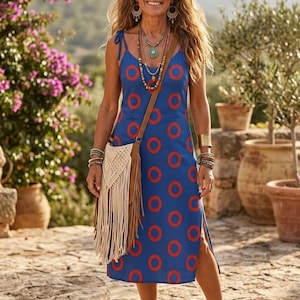 Red Donuts Blue Slip Dress, Jam Band, Concert outfit, Summer Dress, Sundress