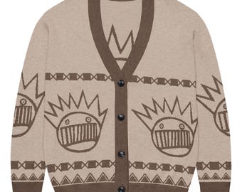 The Boognish Rises: Suéter de punto inspirado en Ween Band - Ribete beige y marrón - Unisex, regalo para él, regalo para amantes de la música, concierto