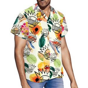 WEEN Boognish Floral Men&#39;s Short Sleeve Button Down Shirt , Gift for Him, Father&#39;s Day, Summer Shirt
