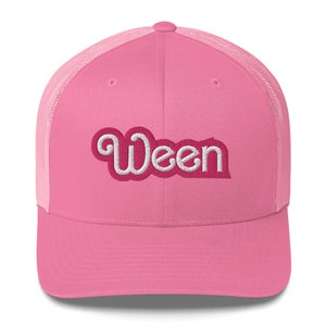 May include: Pink trucker hat with a white and pink embroidered "Ween" logo.