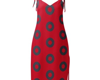 Send In The Clones Grey Donuts Red Slip Dress, Fishman Muumuu, Concert Outfit, Summerdress, Tie Dress