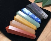 Set of 7 Chakra Stone Double Terminated Points with Pouch Seven Chakra Stone Set Chakra Set Double Points Healing Wands TP12
