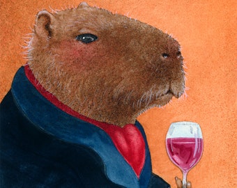 Will Bullas / signed art print / capybara cabernet / animals, humor