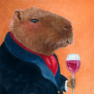 Will Bullas / signed art print / capybara cabernet / animals, humor image 1