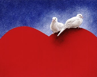 Will Bullas / art print / lovey dovey... / humor / animals / doves / Valentines Day