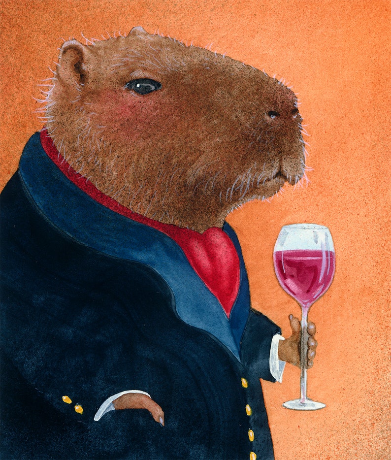 Will Bullas / signed art print / capybara cabernet / animals, humor image 1