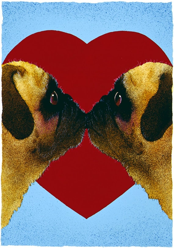 DOG ART PRINT A Pug and a Kiss Will Bullas