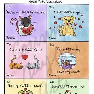 6 cartes imprimées pour la Saint-Valentin/animaux domestiques