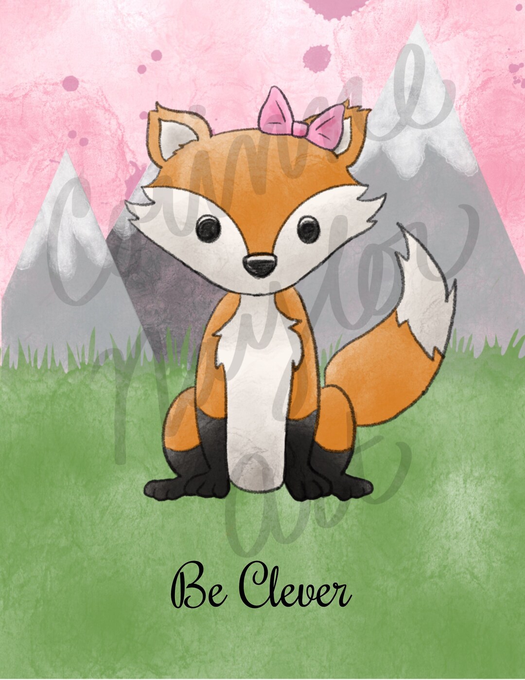 Woodland Animals Pink Mountains Nursery Art Etsy