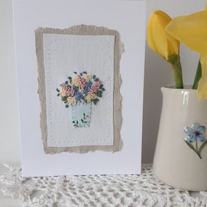 Pretty Spring floral note card, Spring flowers note card, Hand Stitched note card