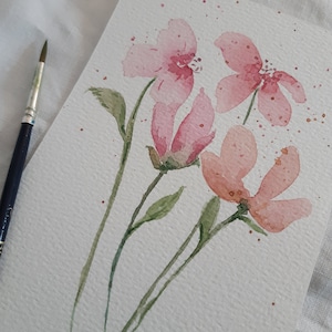 Original Blumen Aquarell Postkarte, Hübsche Blumen Aquarell Postkarte, Originale Malerei