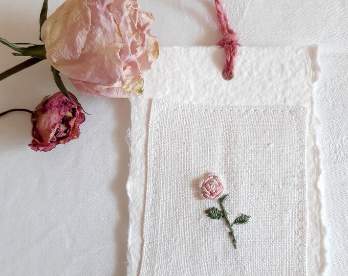 Pretty Note Tag Hand Sewn Rose Note Tag, Embroidered Gift Tag, Pretty Rose Tag - Etsy