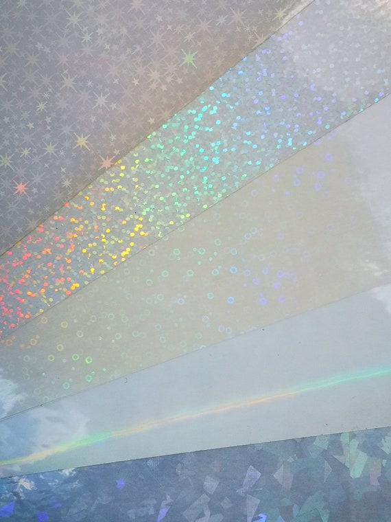 A4 MIX 5 Transparent Holographic Sticker Paper Sheet Clear Self-adhesive  Vinyl Overlay Cold Lamination Film 