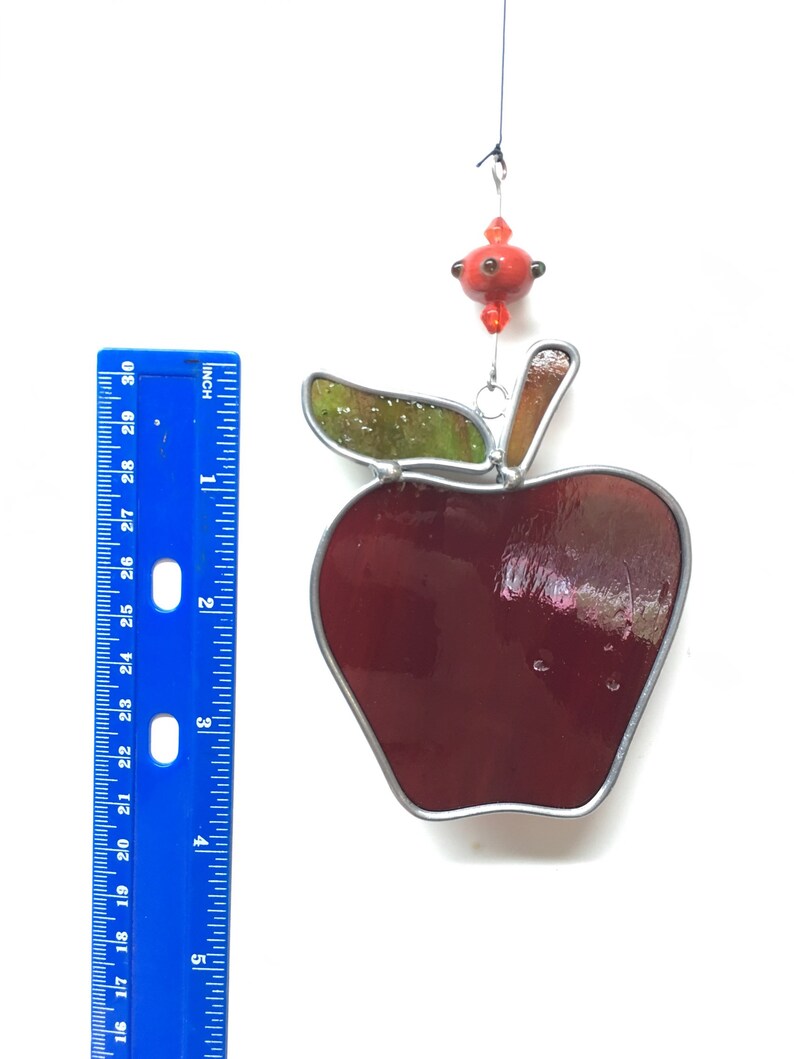 Handmade Stained Glass Red Apple Suncatcher Etsy