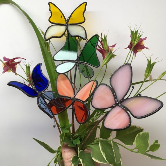 5 Handmade Wild Butterfly Flower Bouquet Garden Stakes 