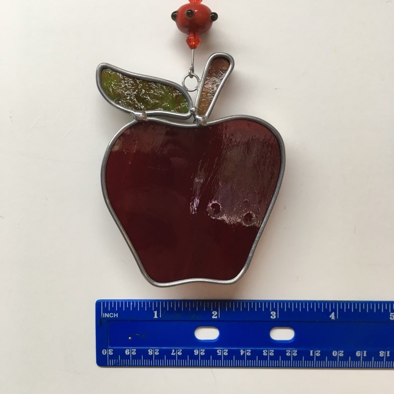 Handmade Stained Glass Red Apple Suncatcher Etsy