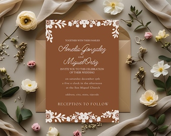 Bilingual Wedding Invitation Template: Mexican Papel Picado Design (Canva Editable, Digital Download
