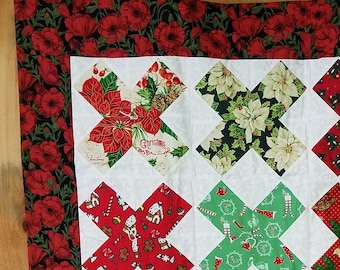 Christmas lap quilt, Christmas throw quilt, lap quilt handmade homemade all my X's